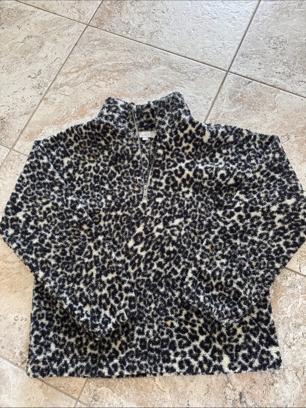 LOFT Leopard Print 1/4 Zip Fleece - Black & Cream